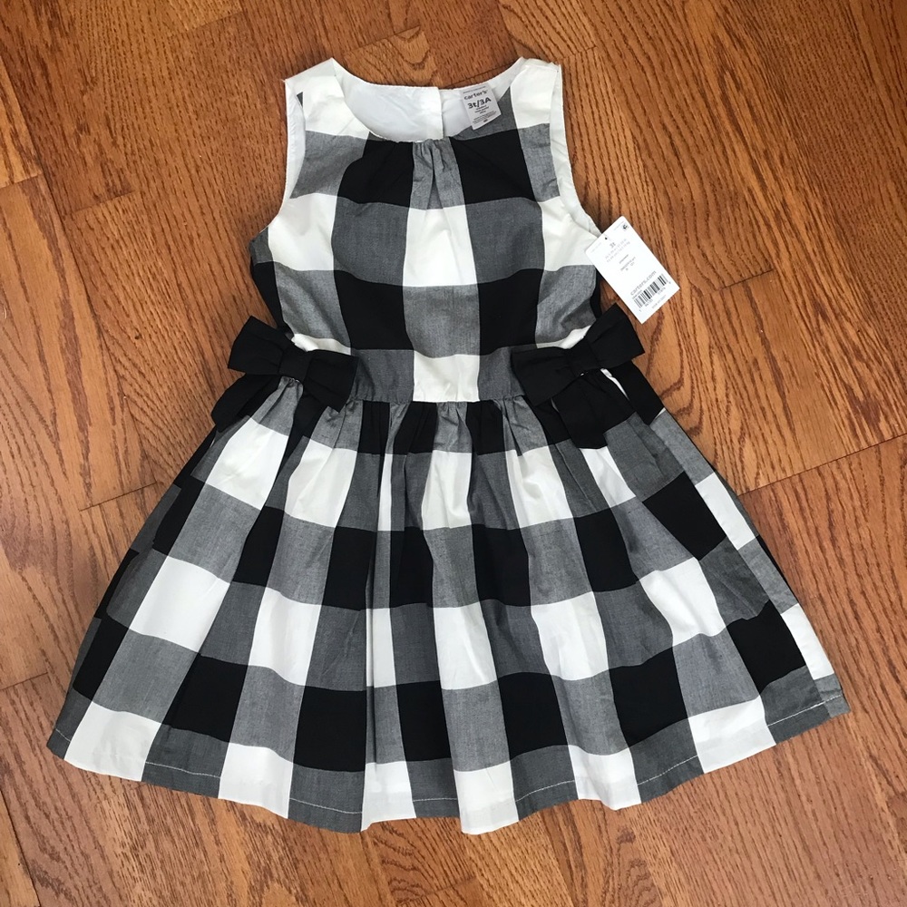 Black and white plaid toddler dress with bows
